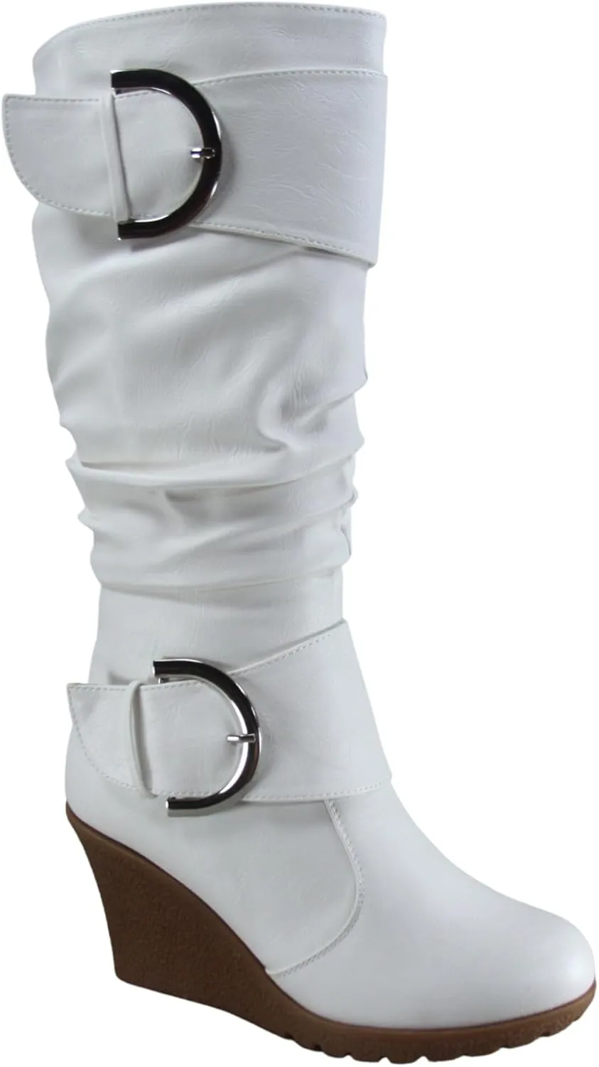 TZ Rose-65 Women's Fashion Round Toe Wedge Mid Calf Knee High Boot Shoes