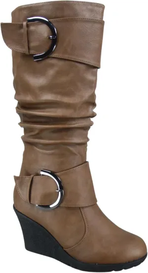 TZ Rose-65 Women's Fashion Round Toe Wedge Mid Calf Knee High Boot Shoes