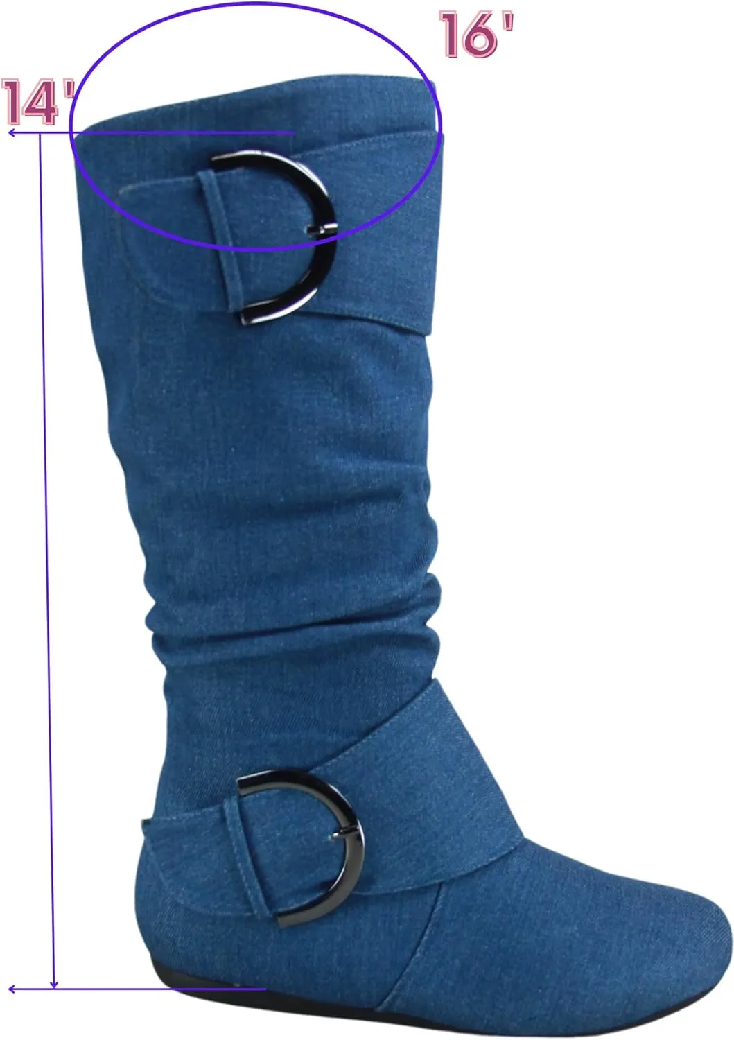 TZ Zone-38 Women's Closed Round Toe Flat Heel Buckle Slouchy Mid-Calf Casual Boots