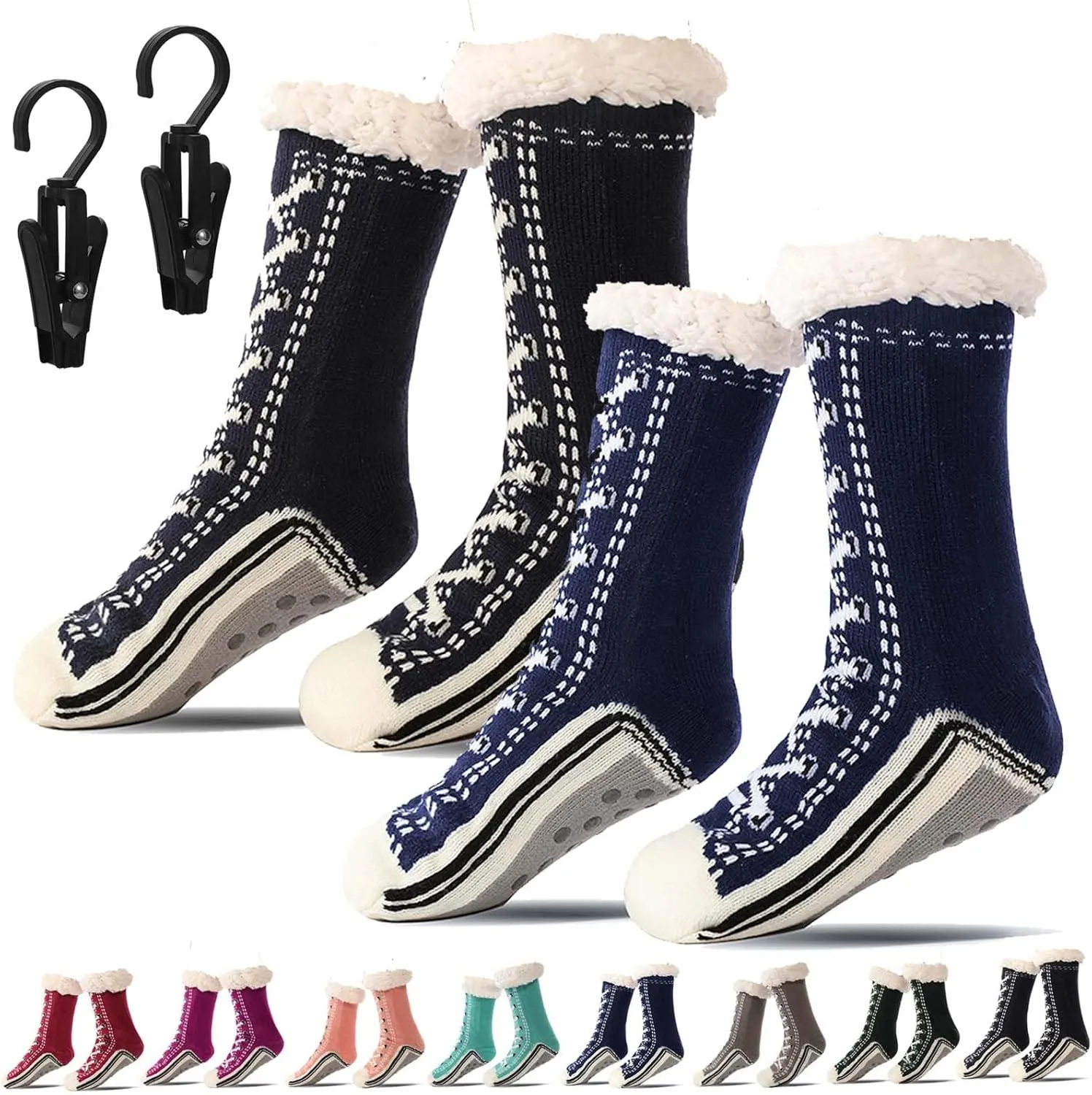 Ultra-Thick Cashmere Slipper Socks - Non-Slip Fluffy Warm Winter Home Socks