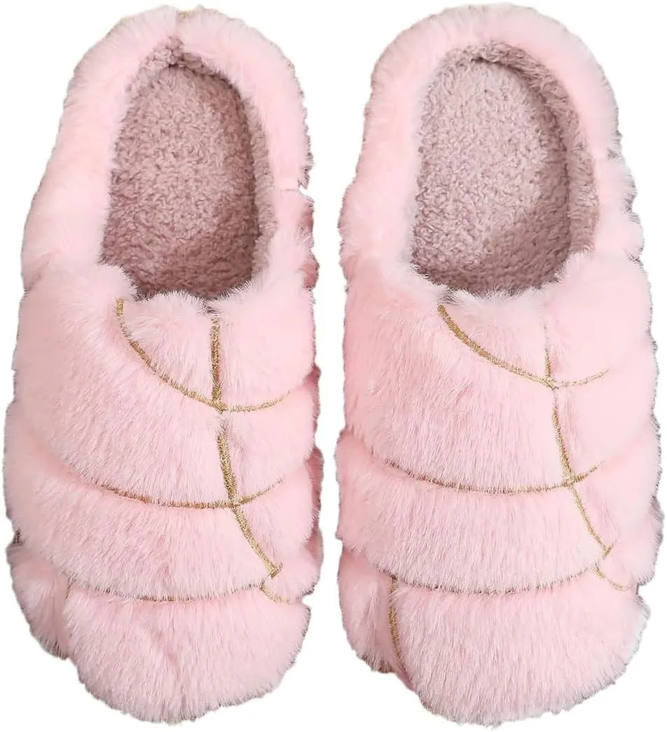 Unisex Adult Concha Slippers - Pink, Faux Fur, Memory Foam, Casual, Round Toe, Pull-On