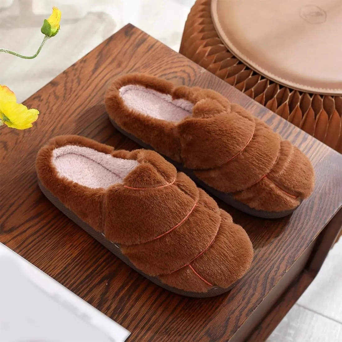 Unisex Adult Concha Slippers - Pink, Faux Fur, Memory Foam, Casual, Round Toe, Pull-On