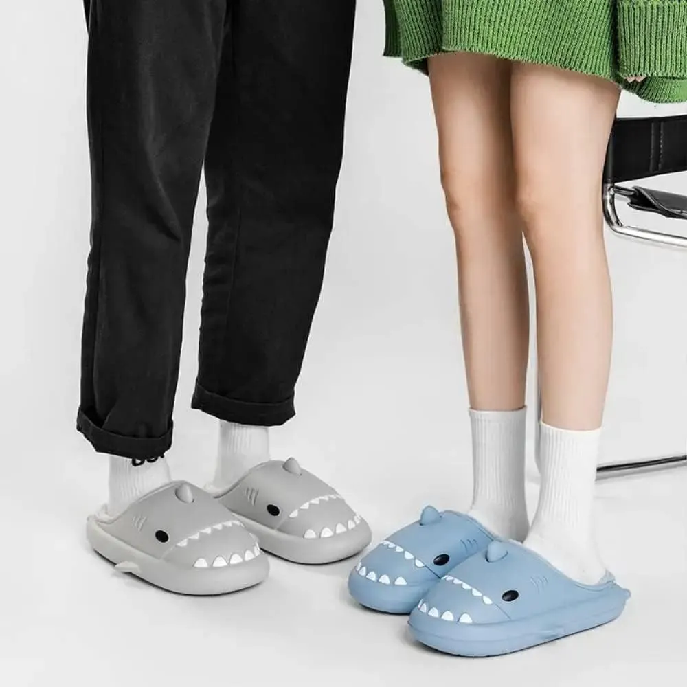 Unisex Winter Cloud Shark Slippers Adults Cartoon Fuzzy Slippers Slip On Non Slip Soft Comfy Home Cotton Slides Indoor & Outdoor