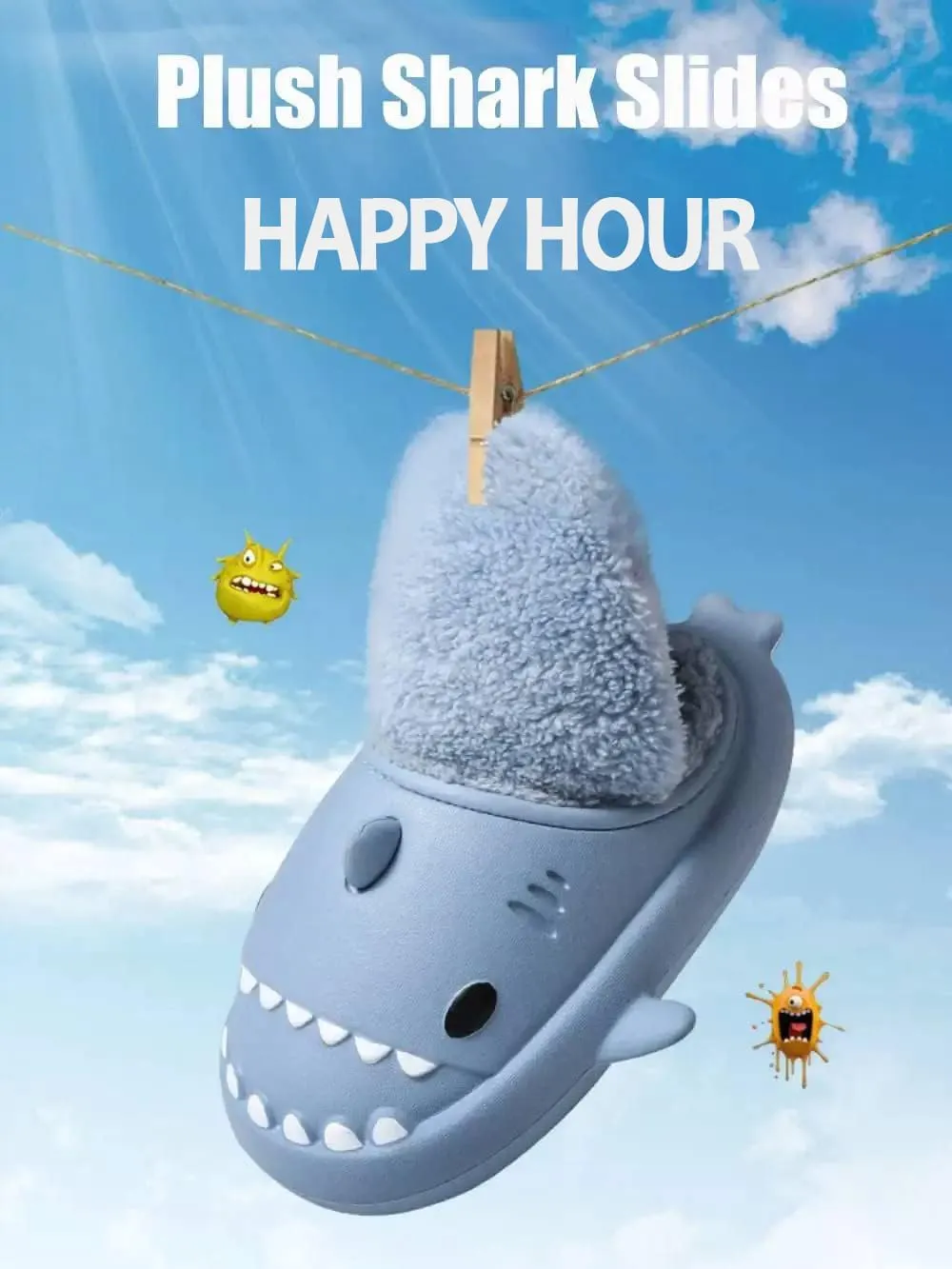 Unisex Winter Cloud Shark Slippers Adults Cartoon Fuzzy Slippers Slip On Non Slip Soft Comfy Home Cotton Slides Indoor & Outdoor