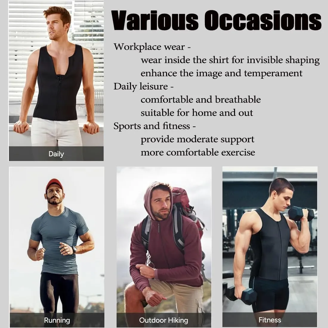 Upgrade Men's Zipper Waist Trainer Trimmer Vest, Men Sauna Vest Sweat Waist Trainer, Three-dimensional slim tailoring
