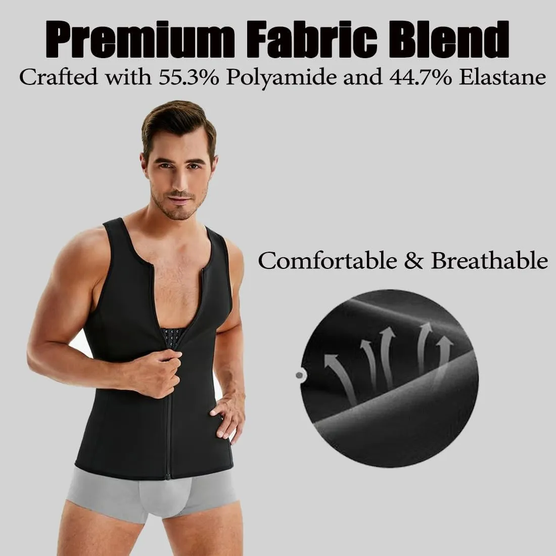 Upgrade Men's Zipper Waist Trainer Trimmer Vest, Men Sauna Vest Sweat Waist Trainer, Three-dimensional slim tailoring