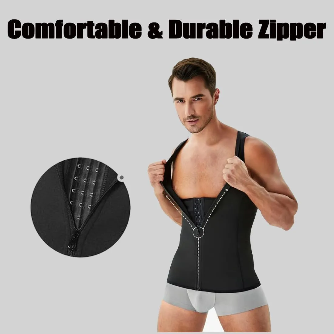 Upgrade Men's Zipper Waist Trainer Trimmer Vest, Men Sauna Vest Sweat Waist Trainer, Three-dimensional slim tailoring