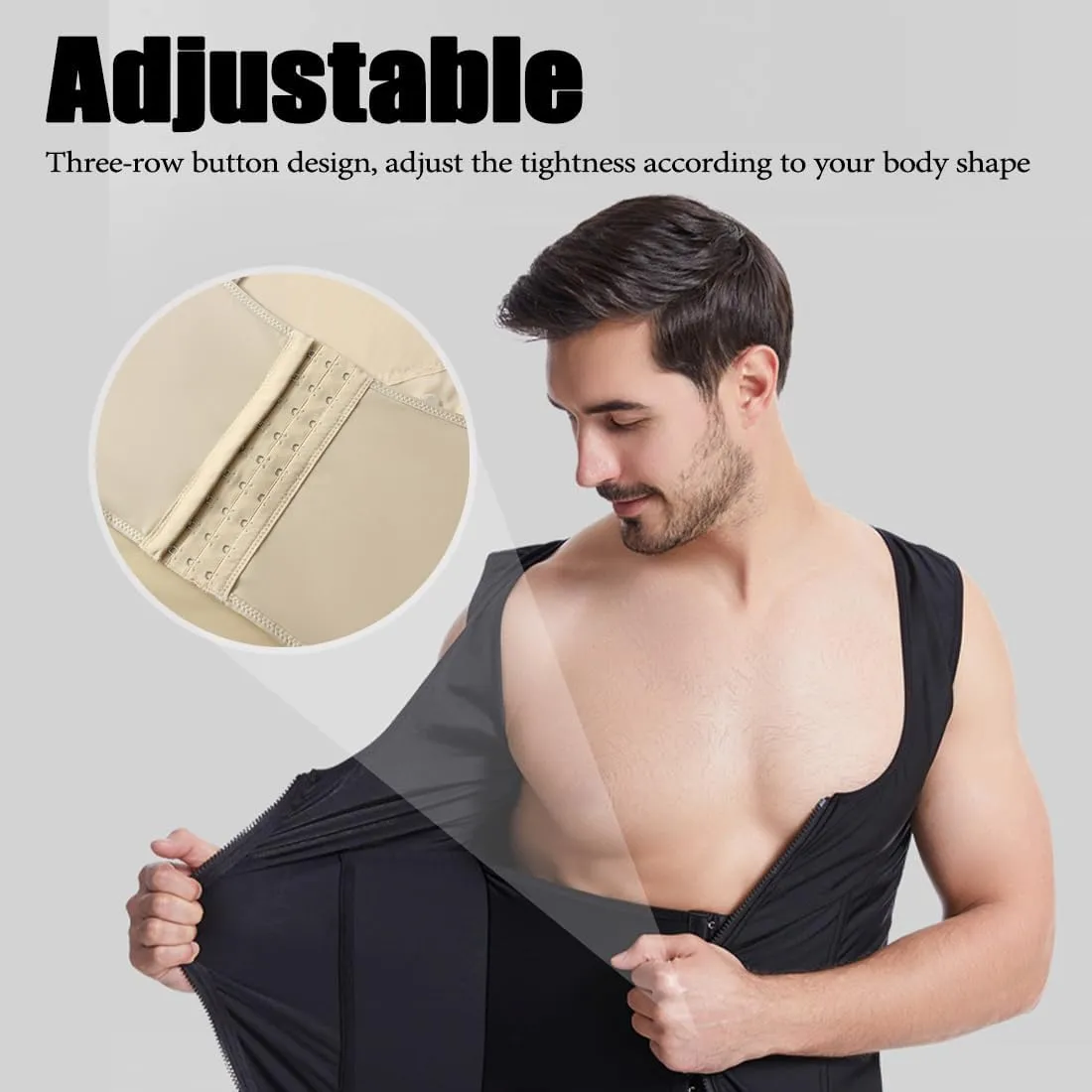 Upgrade Men's Zipper Waist Trainer Trimmer Vest, Men Sauna Vest Sweat Waist Trainer, Three-dimensional slim tailoring
