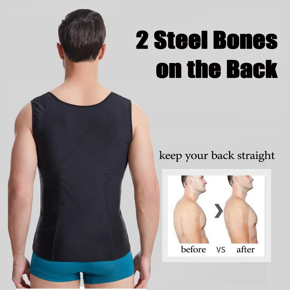 Upgrade Men's Zipper Waist Trainer Trimmer Vest, Men Sauna Vest Sweat Waist Trainer, Three-dimensional slim tailoring
