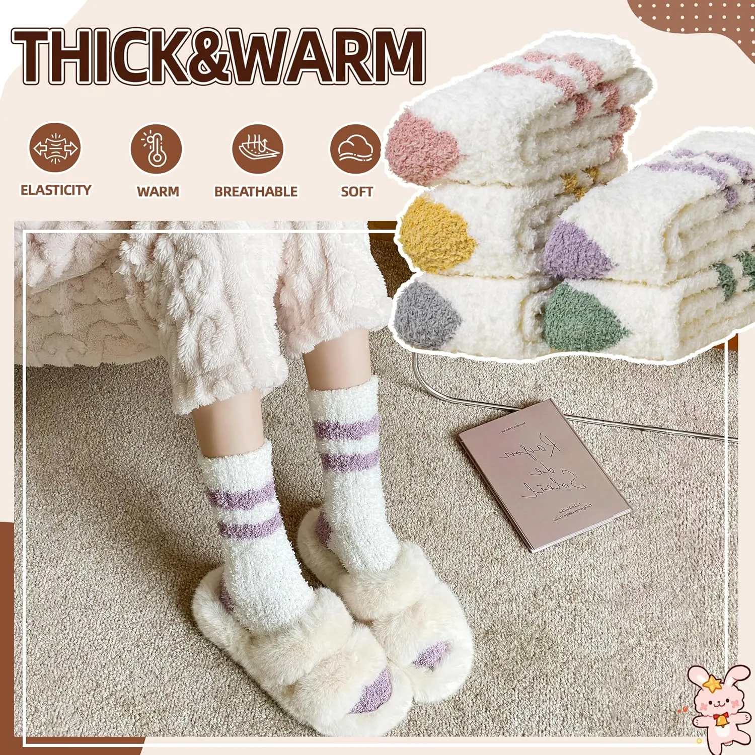 Velice Womens Fuzzy Socks Soft Cozy Fluffy Slipper Winter Socks Warm Plush Sleeping Christmas Socks