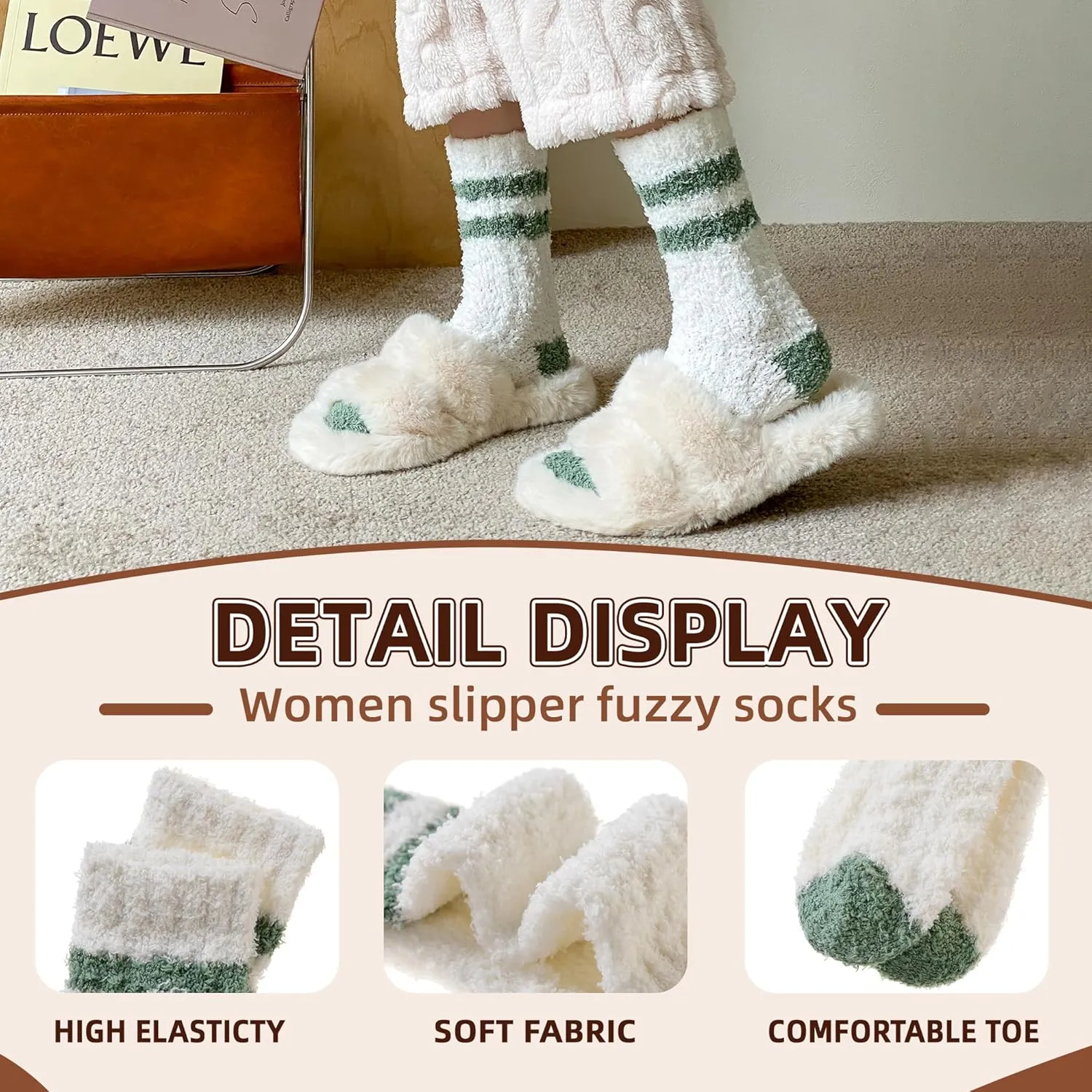 Velice Womens Fuzzy Socks Soft Cozy Fluffy Slipper Winter Socks Warm Plush Sleeping Christmas Socks