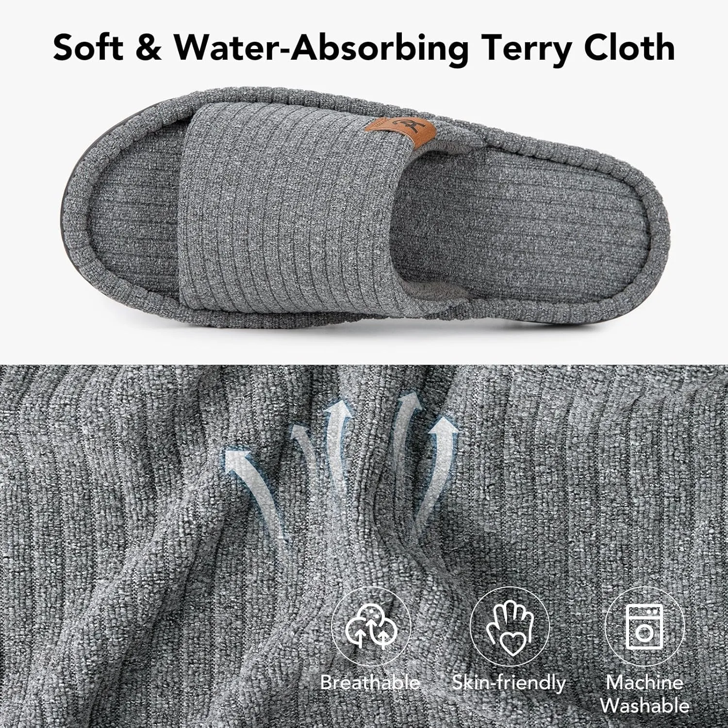 VeraCosy Women's Open Toe Slippers Soft Terry Cloth Indoor Slip on House Shoes