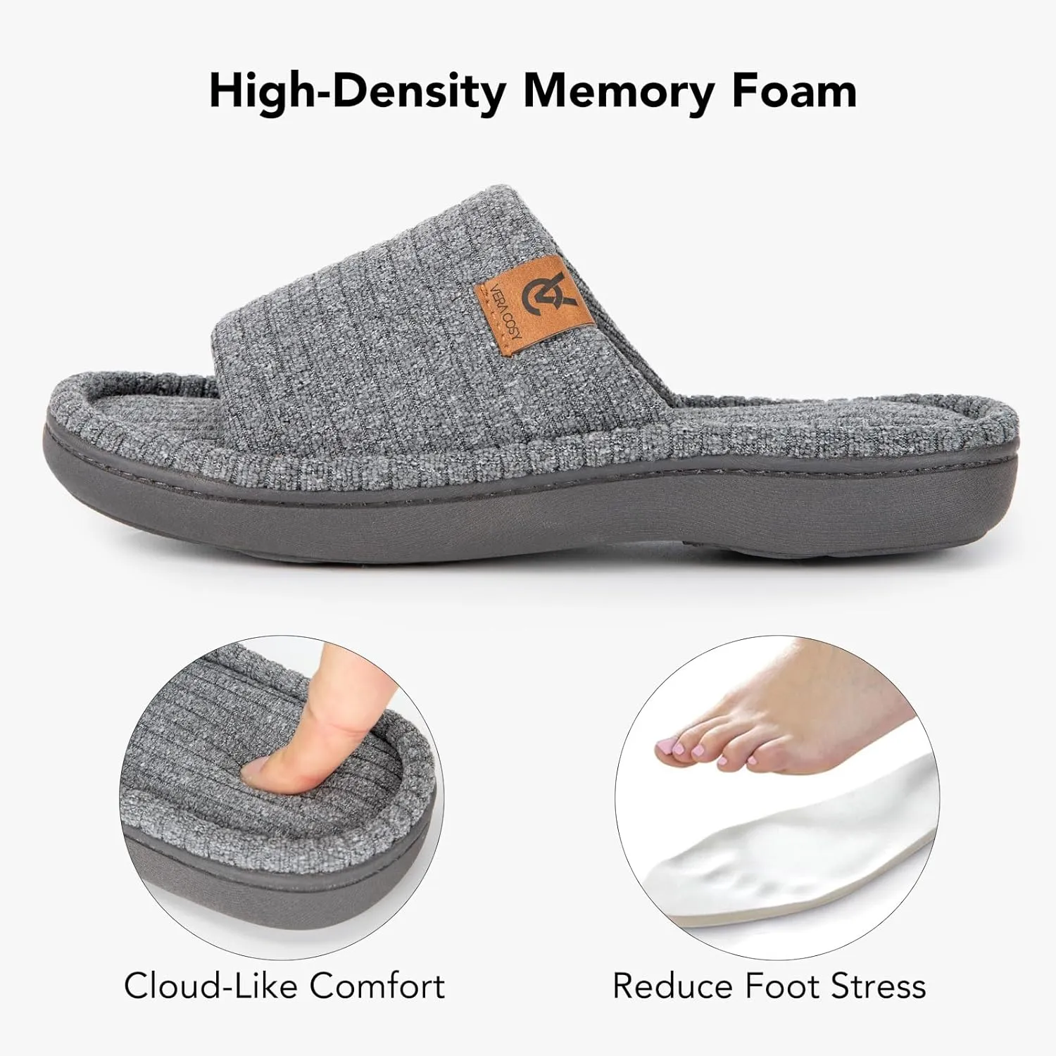 VeraCosy Women's Open Toe Slippers Soft Terry Cloth Indoor Slip on House Shoes