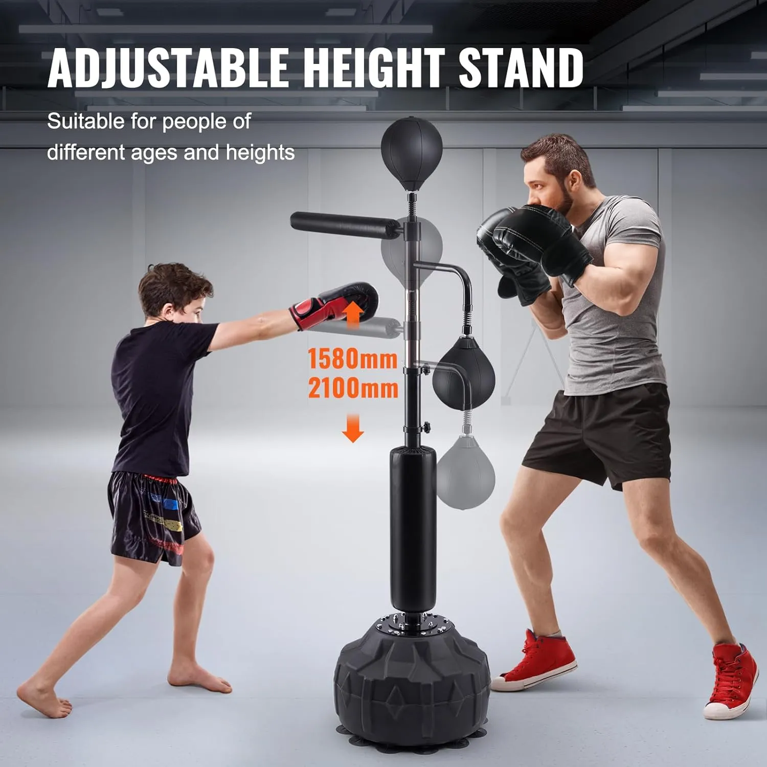 VEVOR Boxing Speed Trainer, Punching Bag with Stand, Reflex Boxing Bag for Teens & Adults, Height Adjustable Free Standing Strike Bag Set with Gloves, Workout Speed Bag for Home Gym Training