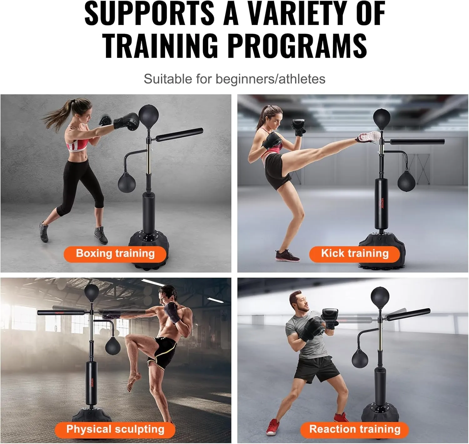VEVOR Boxing Speed Trainer, Punching Bag with Stand, Reflex Boxing Bag for Teens & Adults, Height Adjustable Free Standing Strike Bag Set with Gloves, Workout Speed Bag for Home Gym Training