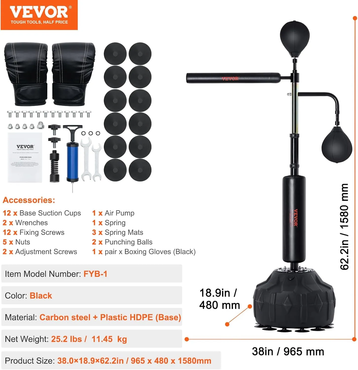 VEVOR Boxing Speed Trainer, Punching Bag with Stand, Reflex Boxing Bag for Teens & Adults, Height Adjustable Free Standing Strike Bag Set with Gloves, Workout Speed Bag for Home Gym Training
