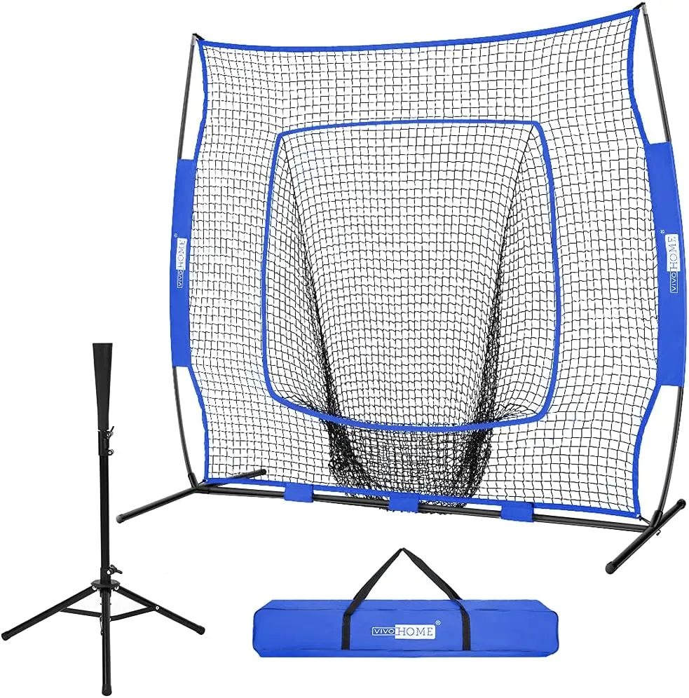 VIVOHOME Baseball Softball Batting Net - 7x7 Ft Baseball Backstop, Softball Practice Net for Hitting, Pitching, Throwing with Batting Tee and Carry Bag