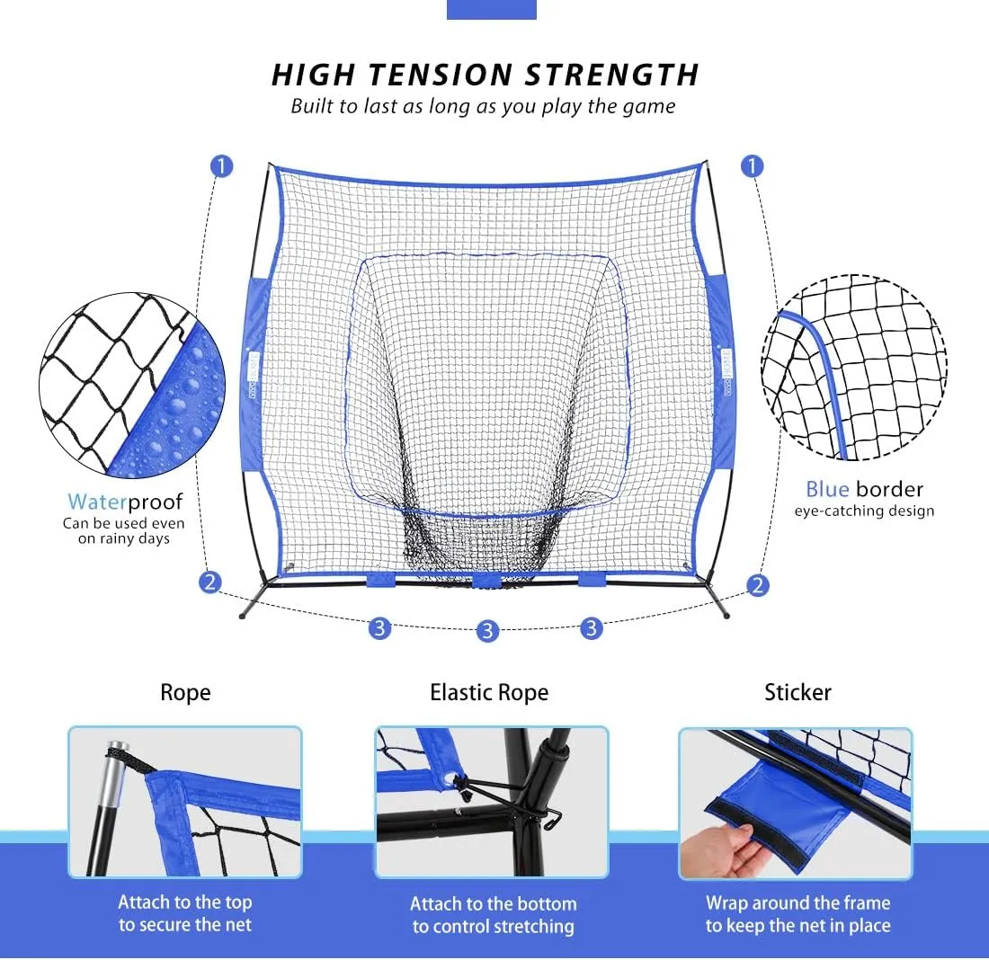 VIVOHOME Baseball Softball Batting Net - 7x7 Ft Baseball Backstop, Softball Practice Net for Hitting, Pitching, Throwing with Batting Tee and Carry Bag