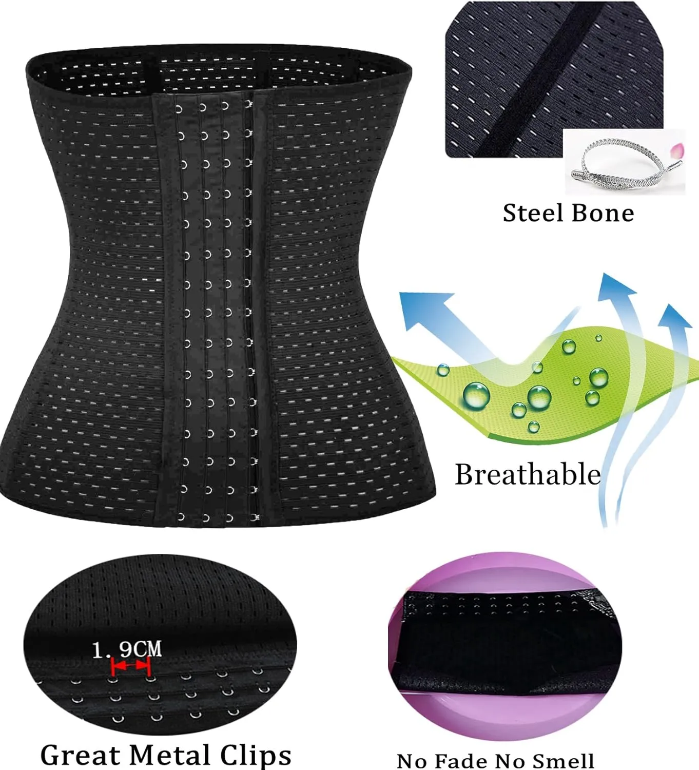 Waist Trainer Cincher Body Shaper Sport Workout For Hourglass 6 Pcs Steel Bone Higher Compression
