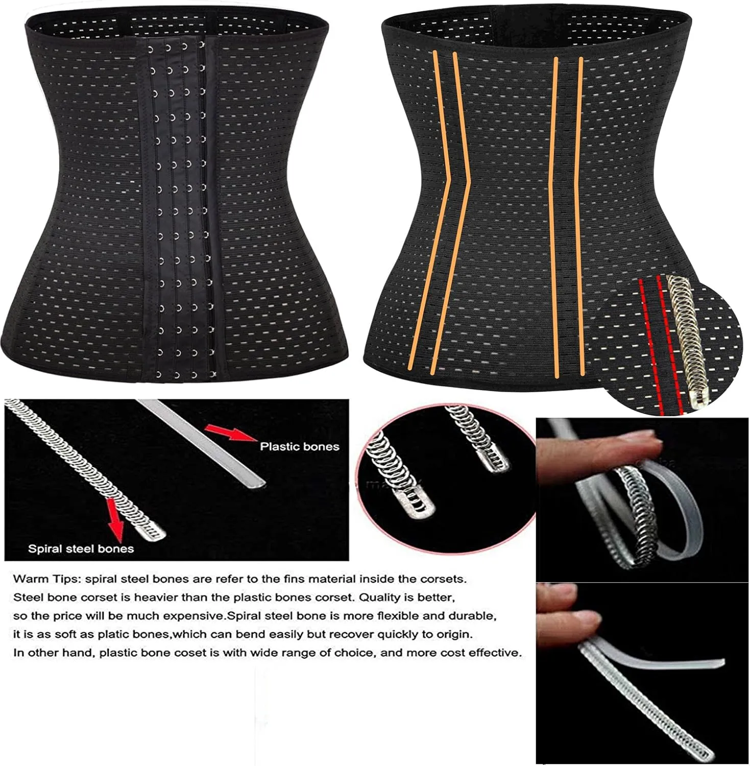 Waist Trainer Cincher Body Shaper Sport Workout For Hourglass 6 Pcs Steel Bone Higher Compression