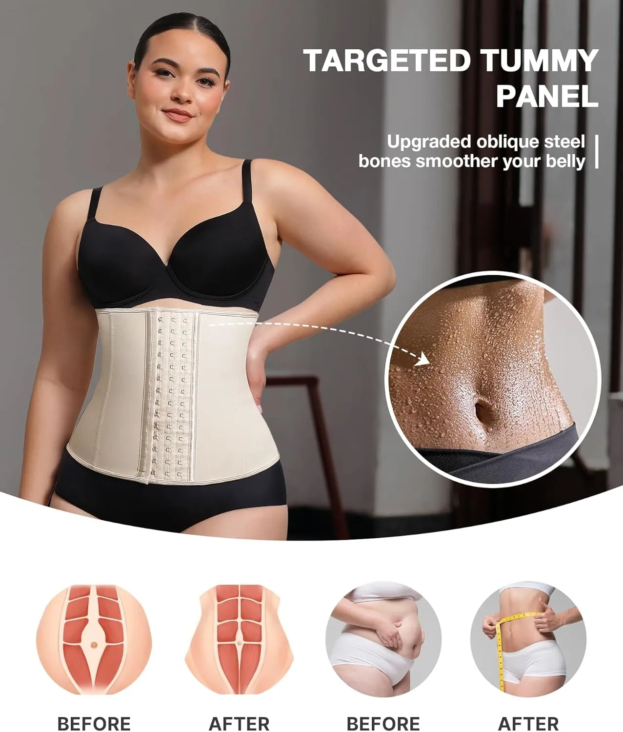 Waist Trainer for Women Latex Underbust Waist Cincher Corset, Tummy Control Corset Sport Girder Hourglass Body Shaper