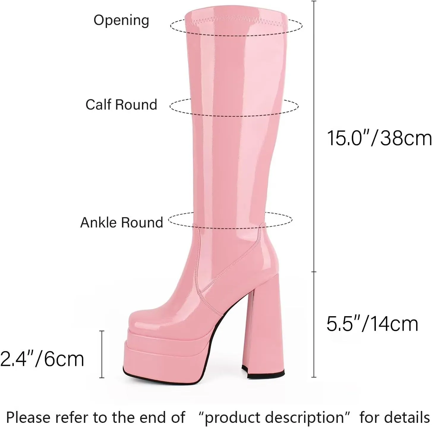 wetkiss Platform Knee High Boots Women Chunky High Heel Black Boots for Women Gogo Boot with Side Zipper Stretchy Boot Not for Bigger Wide Calf