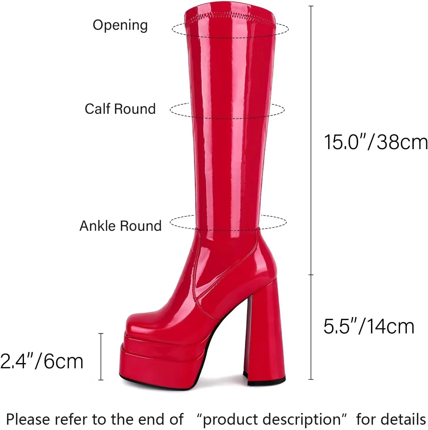 wetkiss Platform Knee High Boots Women Chunky High Heel Black Boots for Women Gogo Boot with Side Zipper Stretchy Boot Not for Bigger Wide Calf