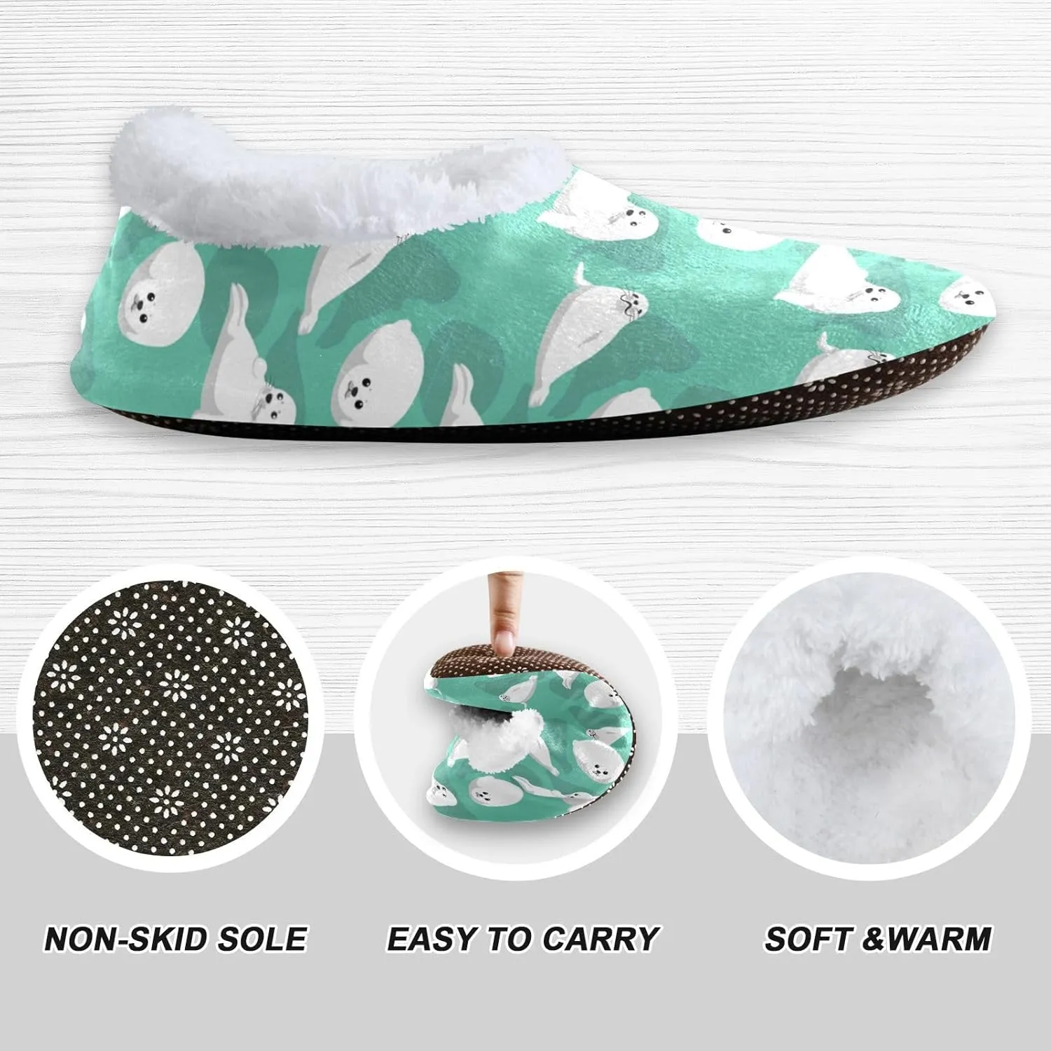 White Harp Seal Indoor House Slippers Spa Winter Slipper Home Slippers Soft Memory Foam Slipper Non Slip for Travel Hotel Bedroom Shoes M