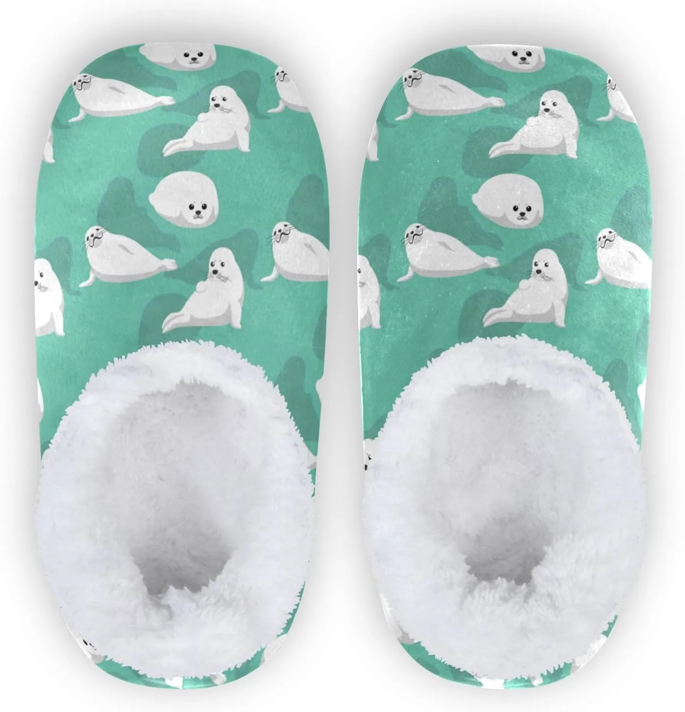 White Harp Seal Indoor House Slippers Spa Winter Slipper Home Slippers Soft Memory Foam Slipper Non Slip for Travel Hotel Bedroom Shoes M