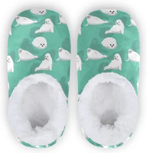 White Harp Seal Indoor House Slippers Spa Winter Slipper Home Slippers Soft Memory Foam Slipper Non Slip for Travel Hotel Bedroom Shoes M