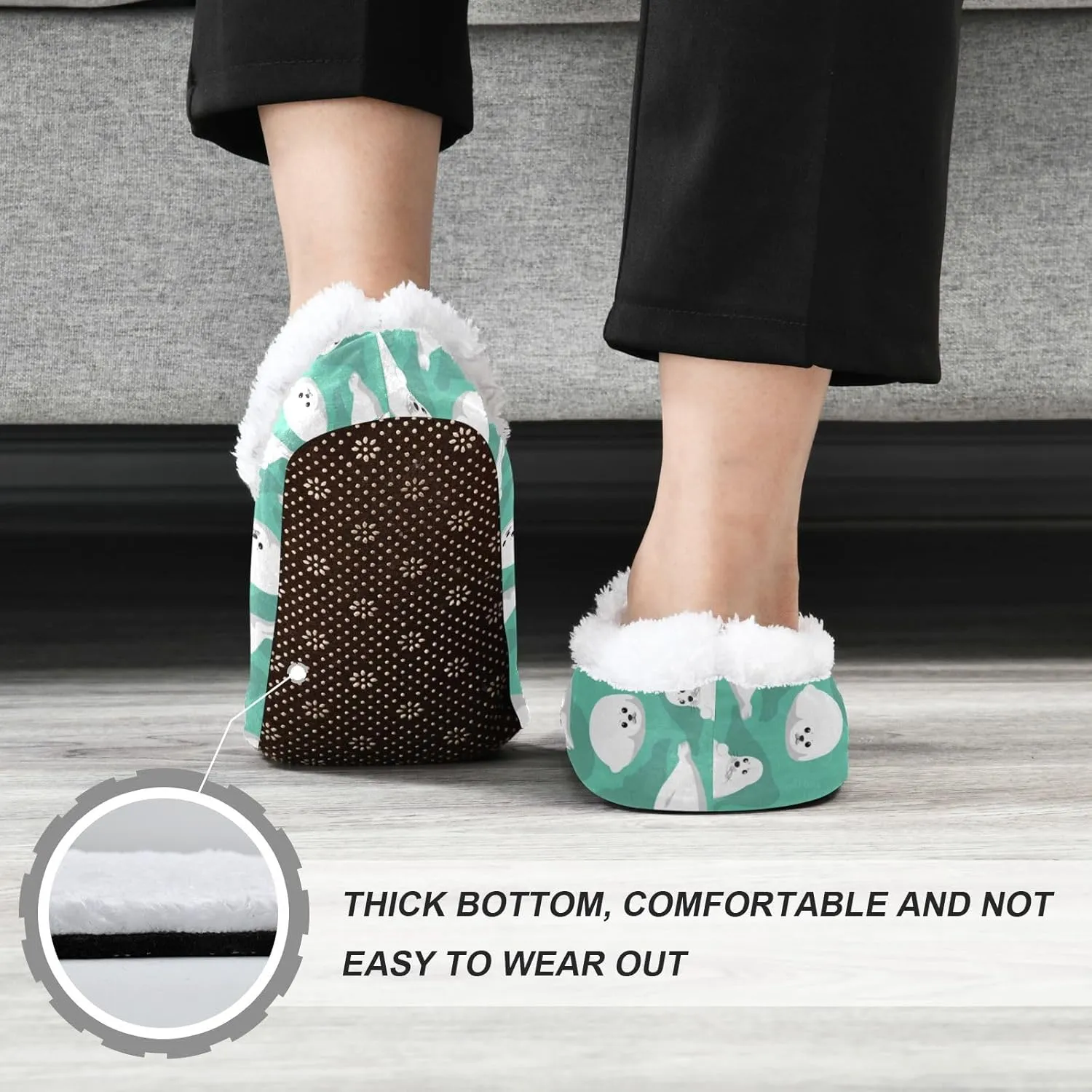White Harp Seal Indoor House Slippers Spa Winter Slipper Home Slippers Soft Memory Foam Slipper Non Slip for Travel Hotel Bedroom Shoes M