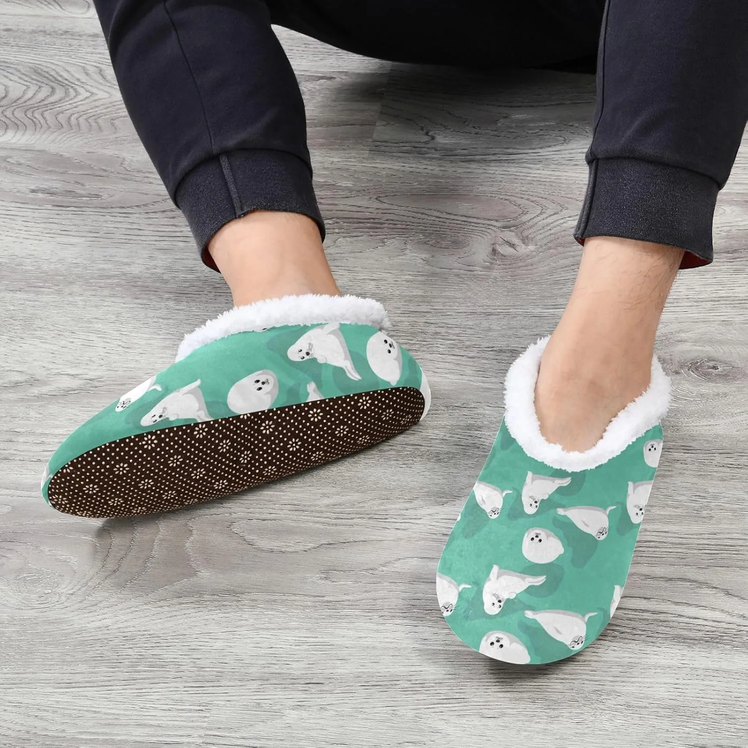 White Harp Seal Indoor House Slippers Spa Winter Slipper Home Slippers Soft Memory Foam Slipper Non Slip for Travel Hotel Bedroom Shoes M