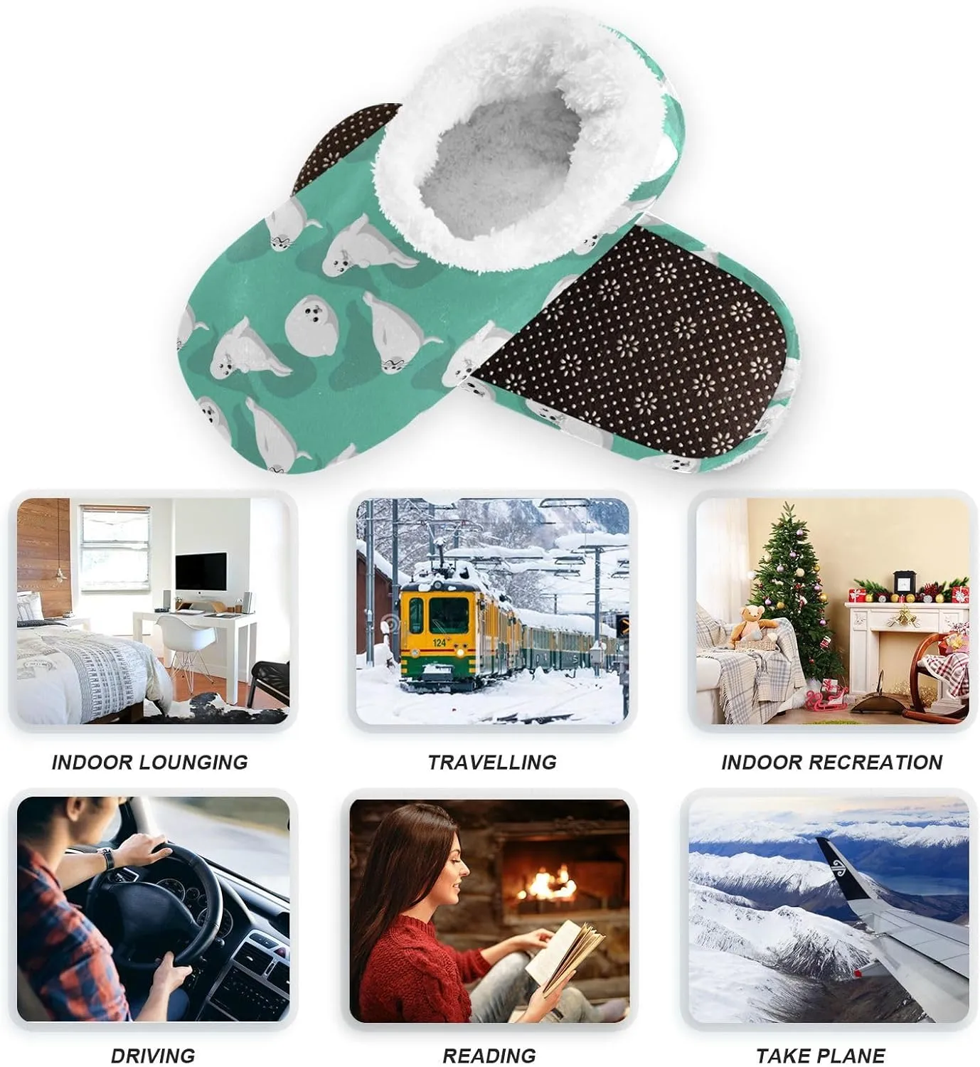 White Harp Seal Indoor House Slippers Spa Winter Slipper Home Slippers Soft Memory Foam Slipper Non Slip for Travel Hotel Bedroom Shoes M