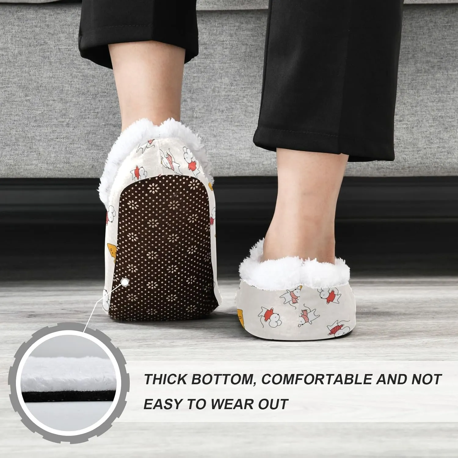 White Red Mouse Mice Cheese Indoor House Slippers Spa Winter Slipper Home Slippers Soft Memory Foam Slipper Non Slip for Travel Hotel Bedroom Shoes M
