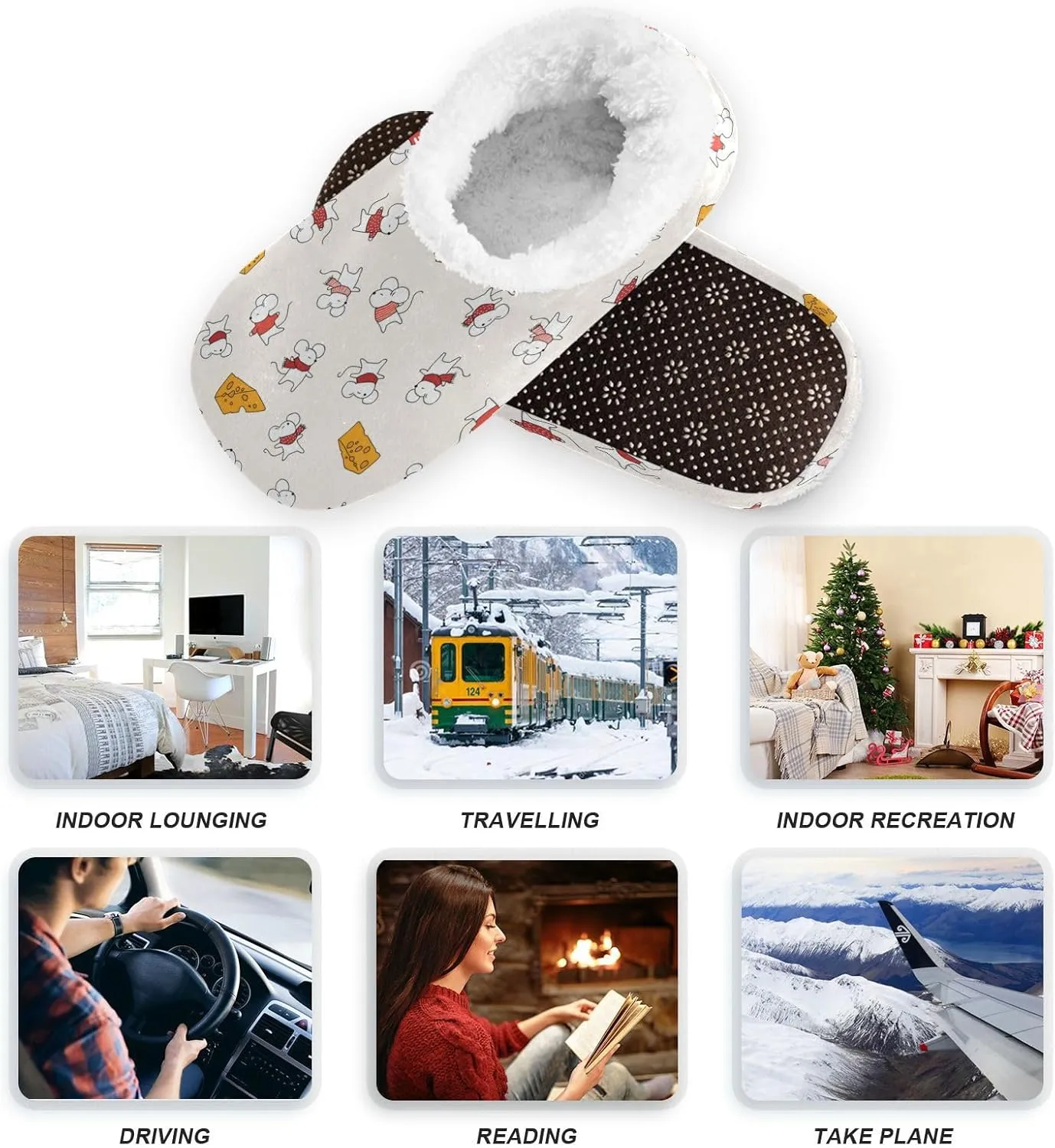 White Red Mouse Mice Cheese Indoor House Slippers Spa Winter Slipper Home Slippers Soft Memory Foam Slipper Non Slip for Travel Hotel Bedroom Shoes M