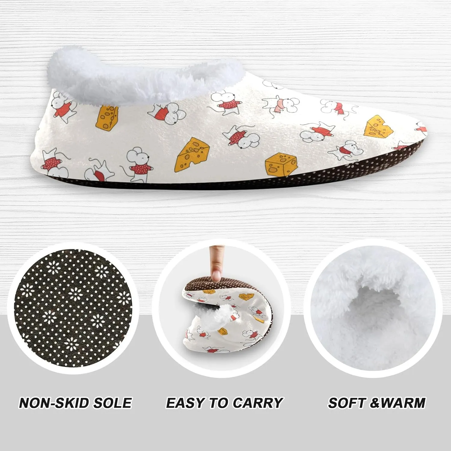White Red Mouse Mice Cheese Indoor House Slippers Spa Winter Slipper Home Slippers Soft Memory Foam Slipper Non Slip for Travel Hotel Bedroom Shoes M