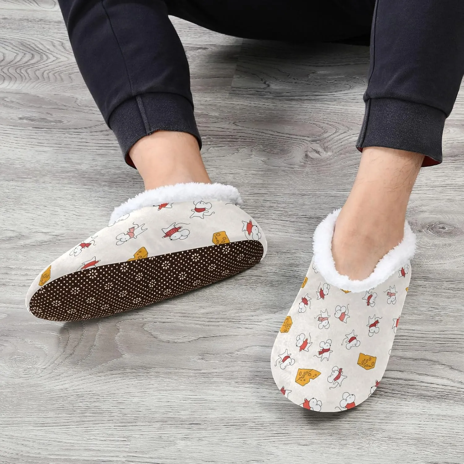 White Red Mouse Mice Cheese Indoor House Slippers Spa Winter Slipper Home Slippers Soft Memory Foam Slipper Non Slip for Travel Hotel Bedroom Shoes M