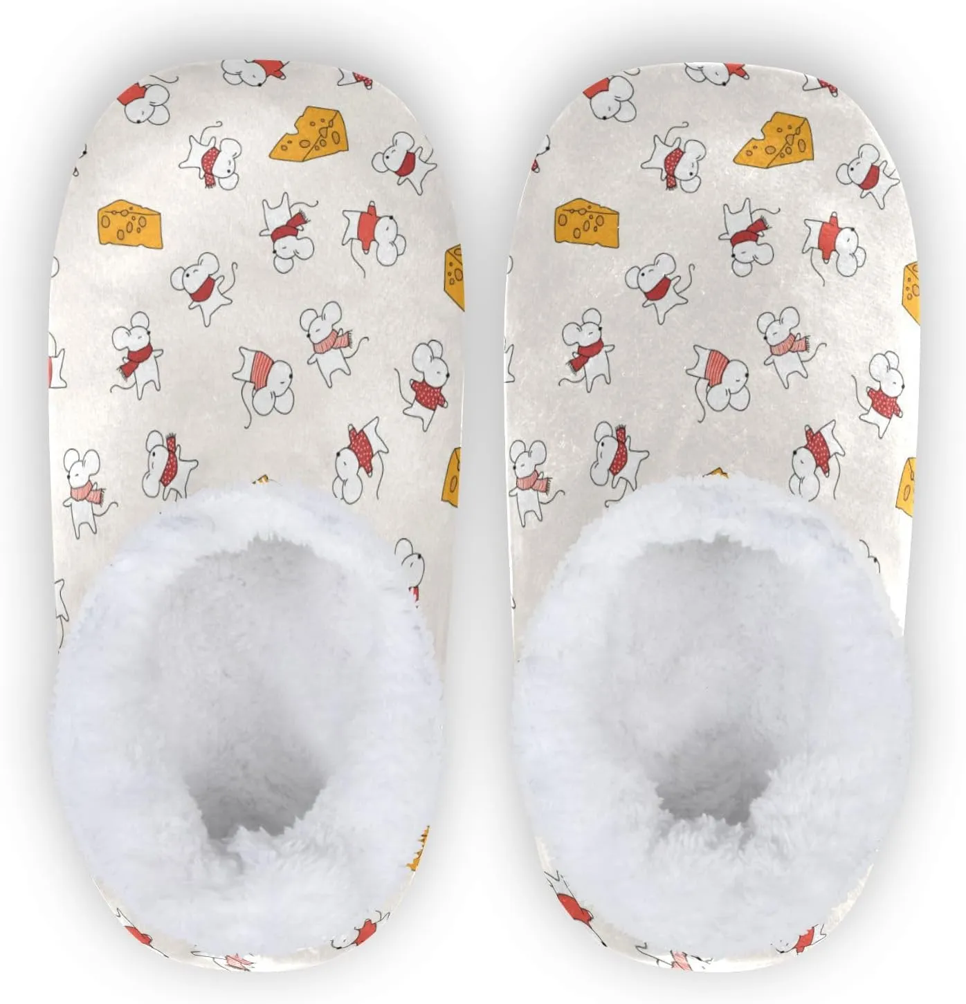 White Red Mouse Mice Cheese Indoor House Slippers Spa Winter Slipper Home Slippers Soft Memory Foam Slipper Non Slip for Travel Hotel Bedroom Shoes M
