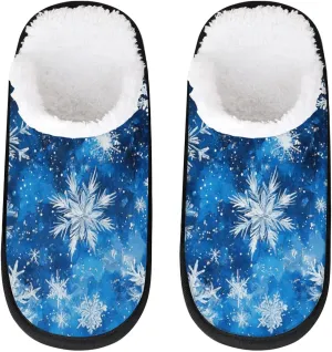 Winter Blue Snowflakes Slippers Winter Slippers Fuzzy House Shoes Anti-Slip Slippers Bedroom Indoor Outdoor Slippers
