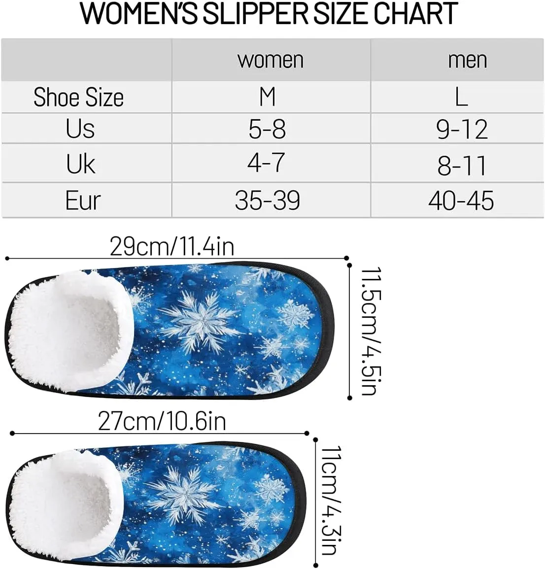 Winter Blue Snowflakes Slippers Winter Slippers Fuzzy House Shoes Anti-Slip Slippers Bedroom Indoor Outdoor Slippers