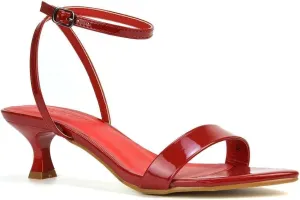 Women Kitten Low Heel Strappy Sandal Ladies Ankle Strap Two Part Heeled Shoes Size 5-10