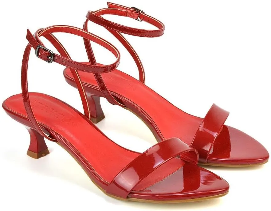 Women Kitten Low Heel Strappy Sandal Ladies Ankle Strap Two Part Heeled Shoes Size 5-10
