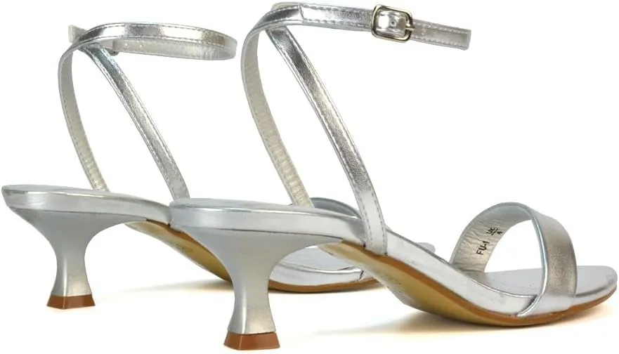 Women Kitten Low Heel Strappy Sandal Ladies Ankle Strap Two Part Heeled Shoes Size 5-10