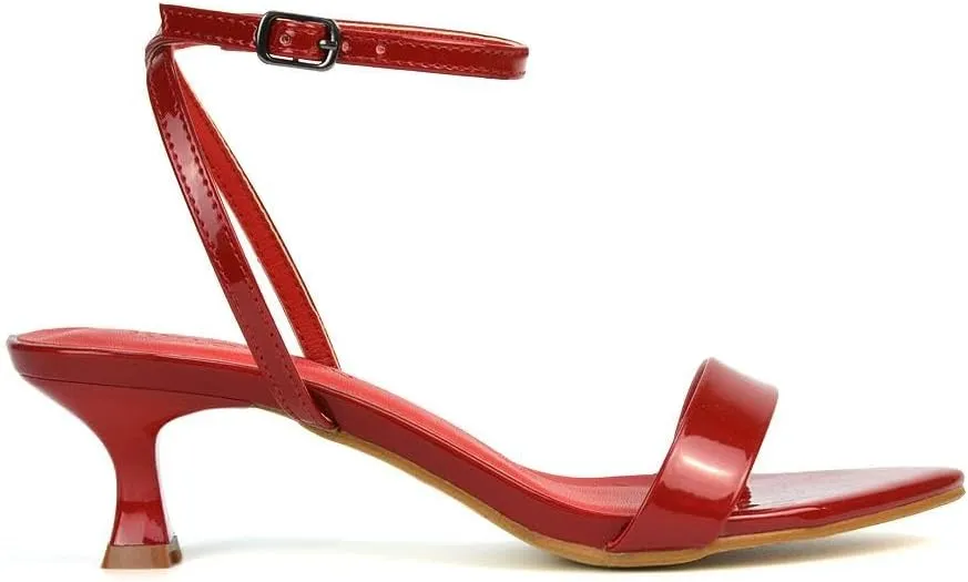 Women Kitten Low Heel Strappy Sandal Ladies Ankle Strap Two Part Heeled Shoes Size 5-10