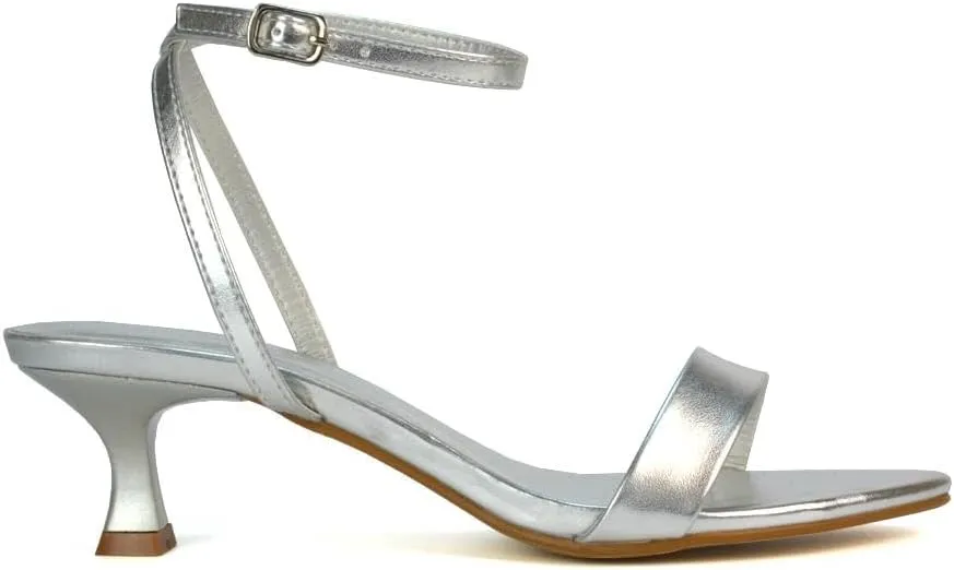 Women Kitten Low Heel Strappy Sandal Ladies Ankle Strap Two Part Heeled Shoes Size 5-10
