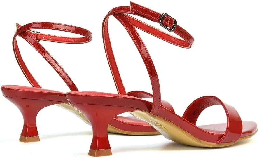 Women Kitten Low Heel Strappy Sandal Ladies Ankle Strap Two Part Heeled Shoes Size 5-10