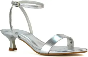 Women Kitten Low Heel Strappy Sandal Ladies Ankle Strap Two Part Heeled Shoes Size 5-10