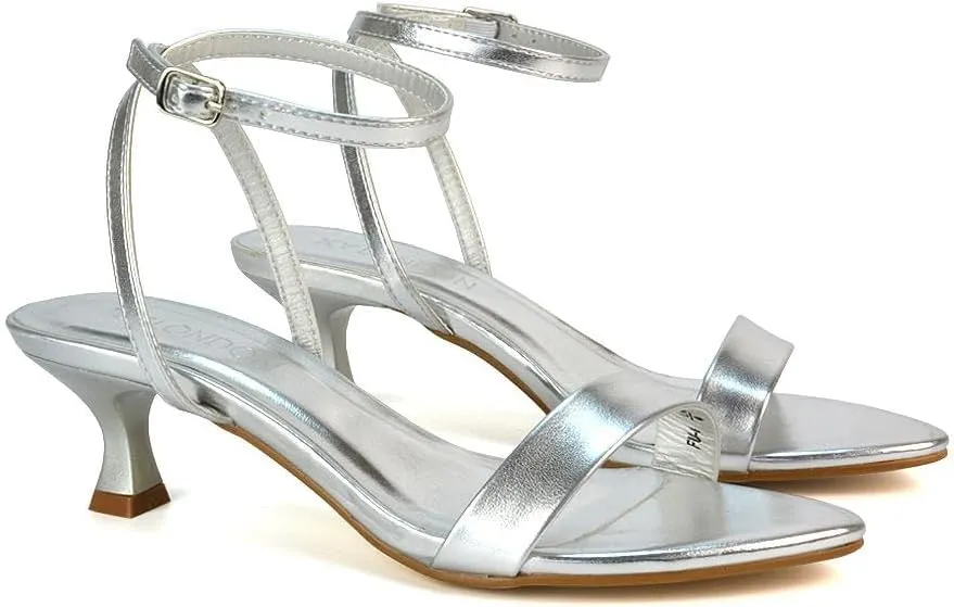 Women Kitten Low Heel Strappy Sandal Ladies Ankle Strap Two Part Heeled Shoes Size 5-10