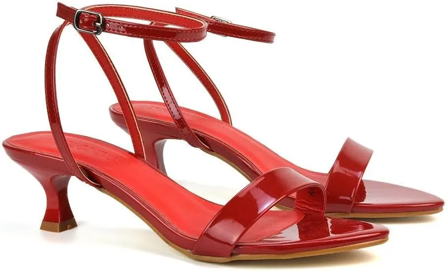 Women Kitten Low Heel Strappy Sandal Ladies Ankle Strap Two Part Heeled Shoes Size 5-10