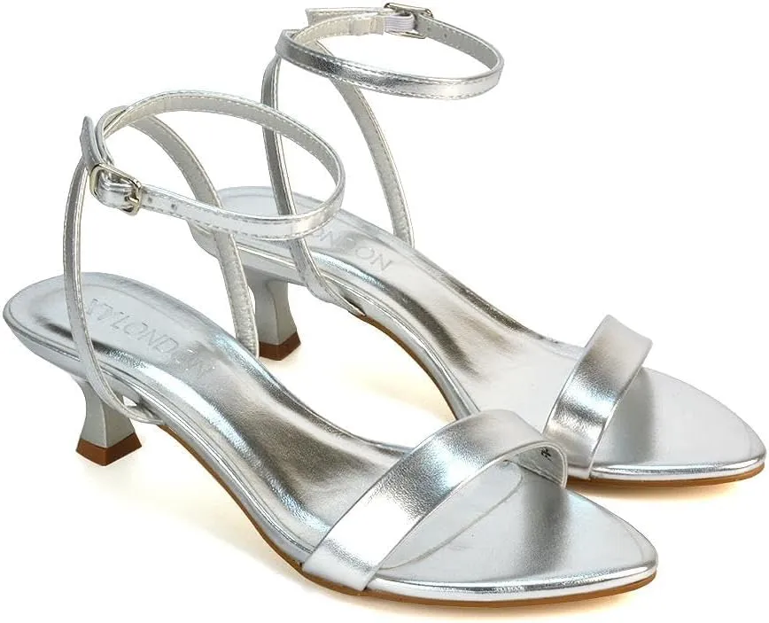 Women Kitten Low Heel Strappy Sandal Ladies Ankle Strap Two Part Heeled Shoes Size 5-10